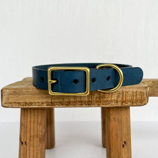 Bridle Leather Dog Collar - Navy Blue